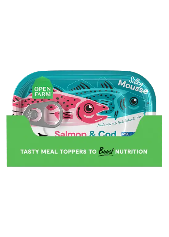 Thumbnail: Open Farm Salmon & Cod Topper for Dogs made with wild-caught salmon and cod, available at CHOW Bella Pet Health Store.