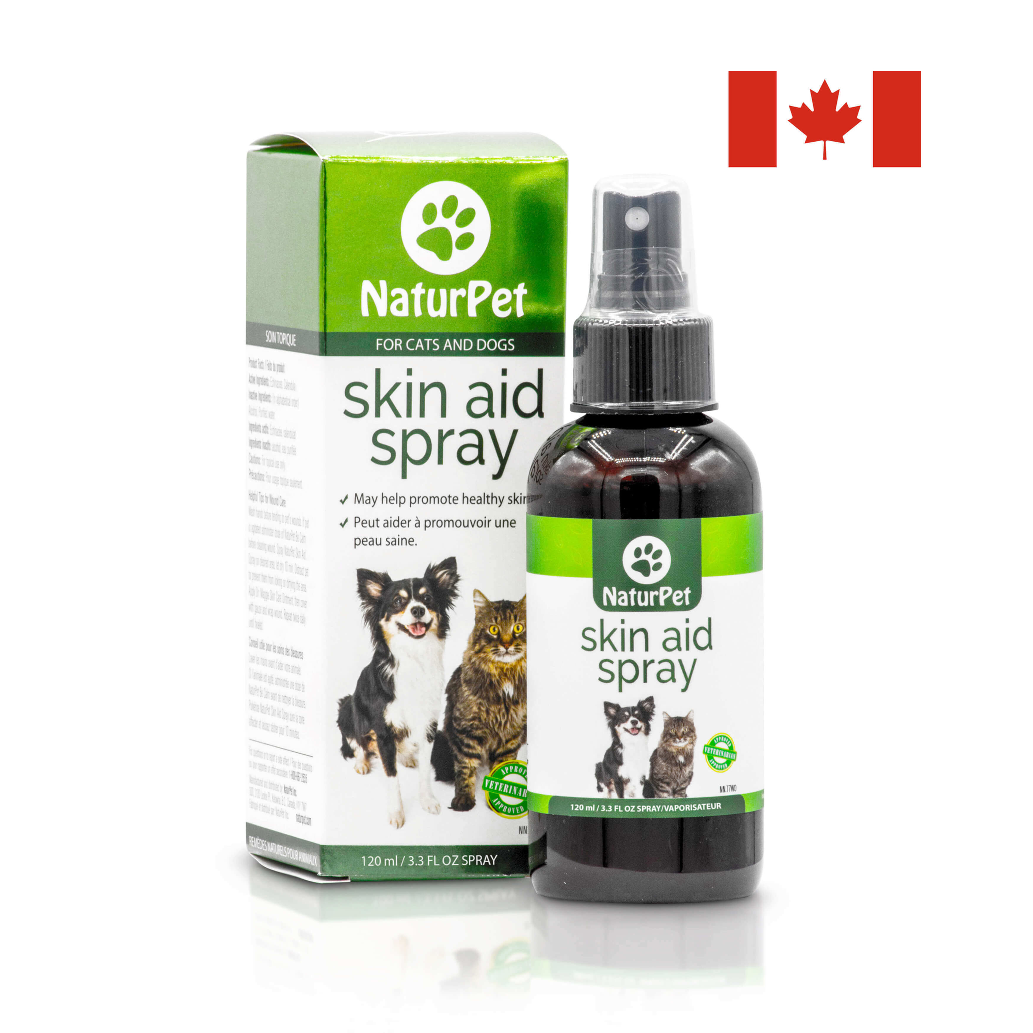 NaturPet Skin Aid Spray bottle, a natural solution for soothing skin irritations and promoting healthy skin in pets.