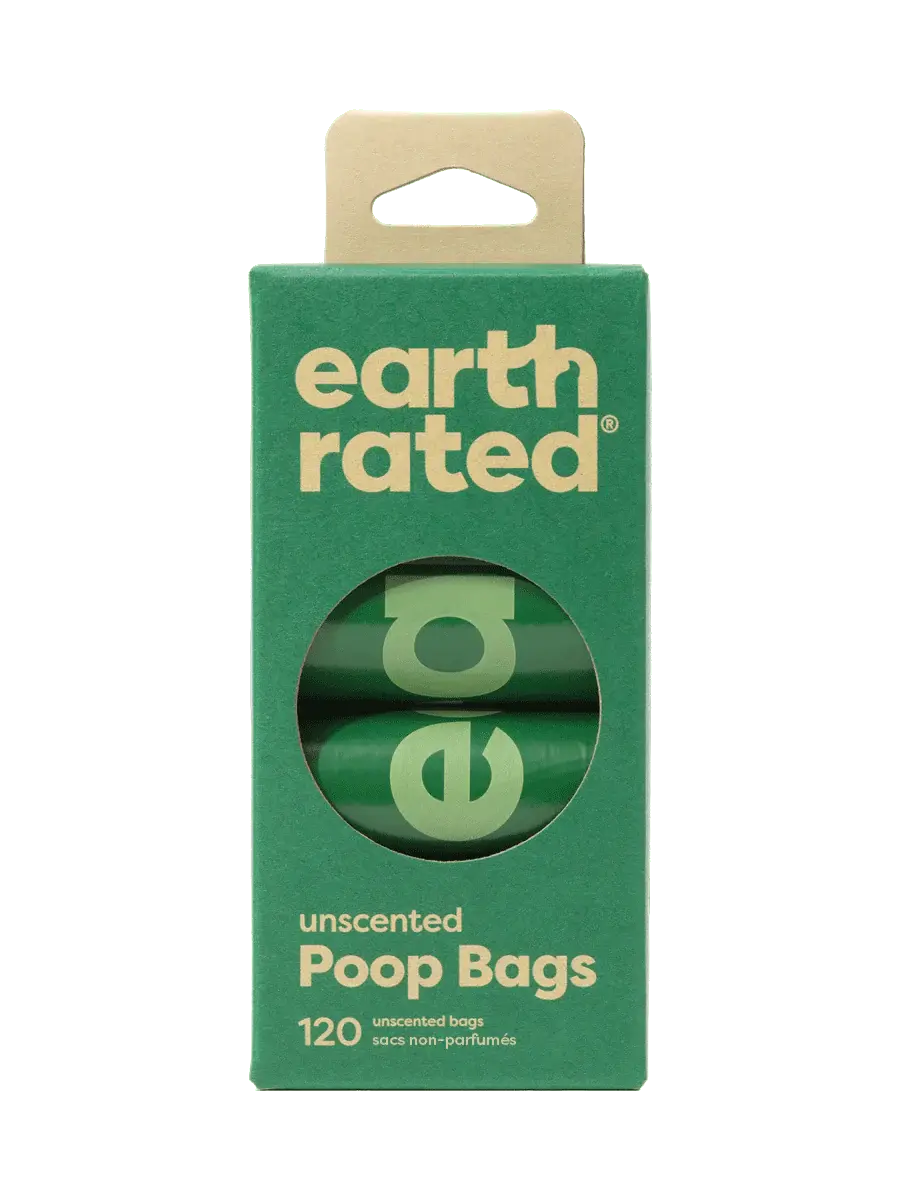 A roll of Earth Rated Poop Bags in lavender-scented and unscented options, showcasing their eco-friendly design