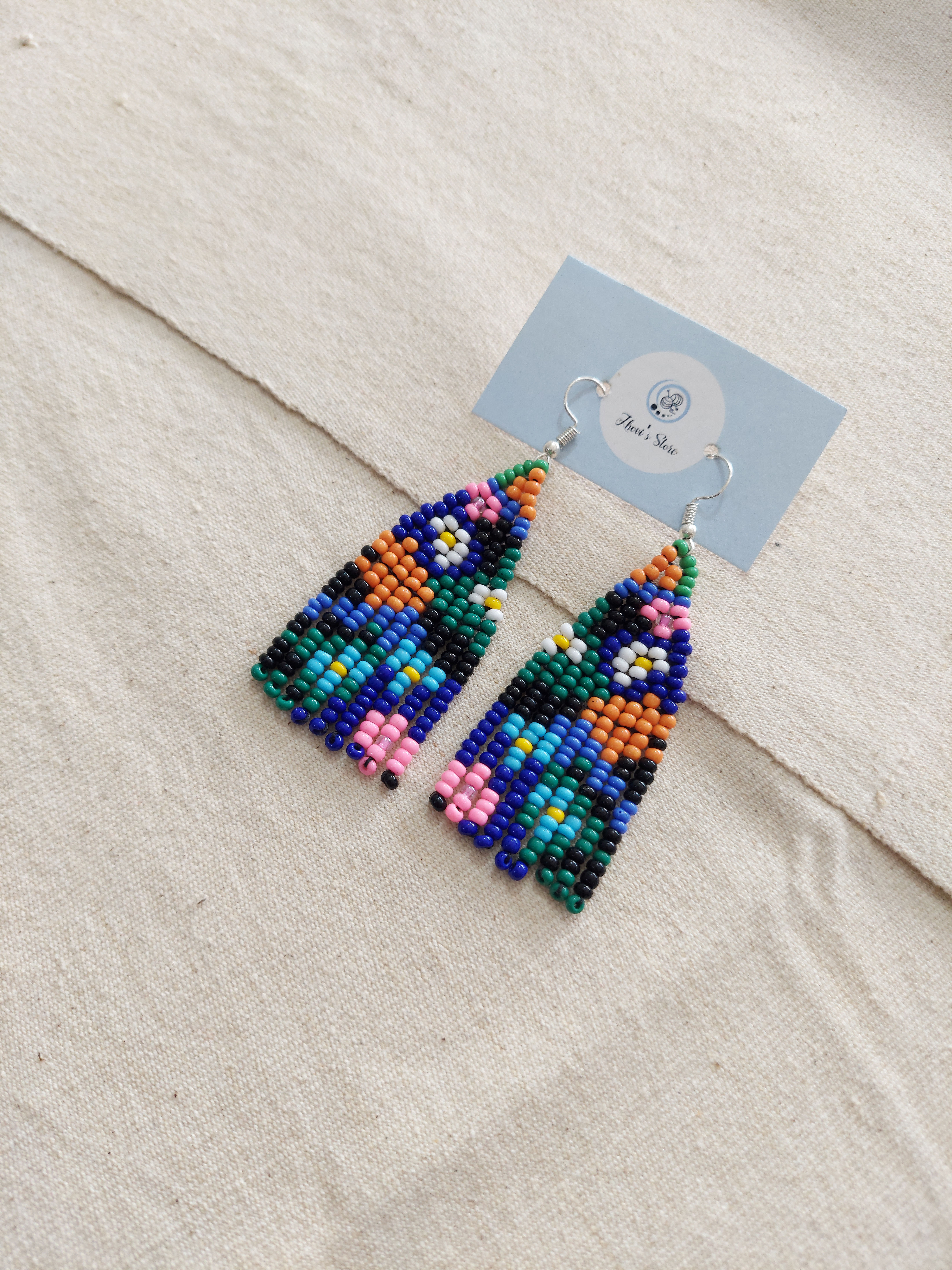 Seed beaded flower fringe earring