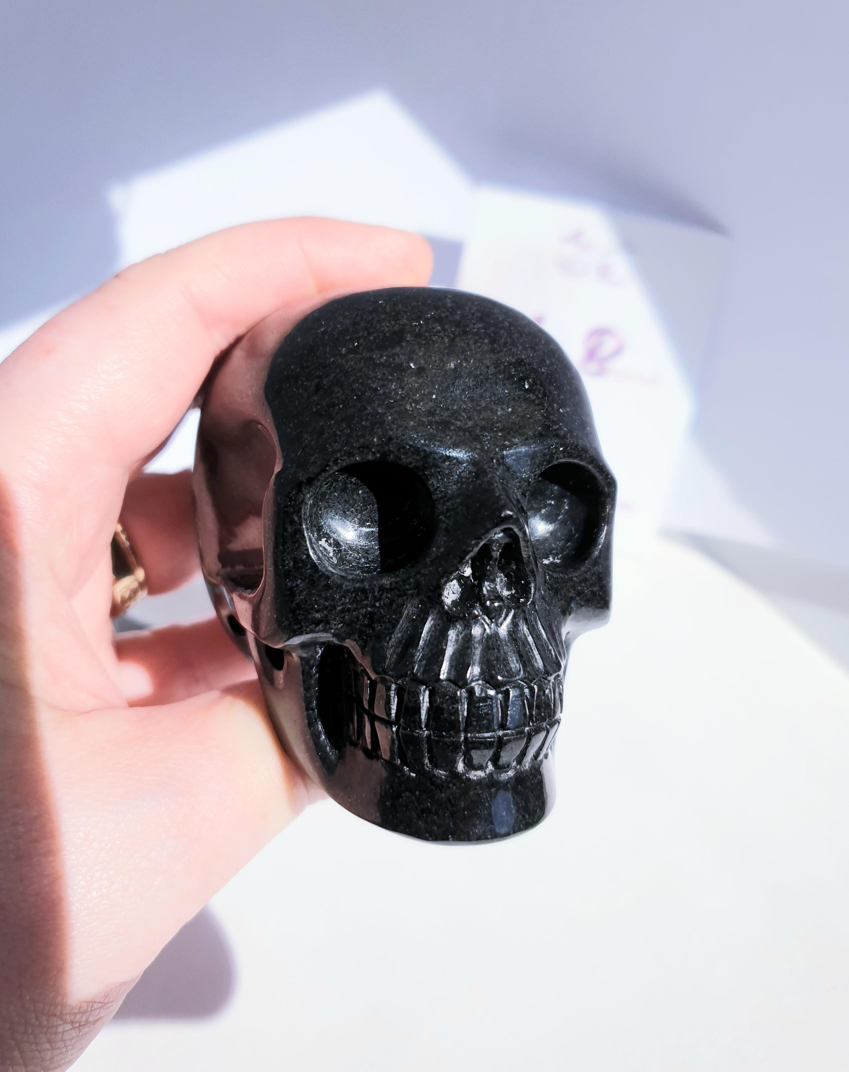 Black Avalon Stone Skull medium size/ Handcarved Natural Meditation Crystal/ /He