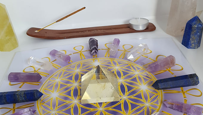 Flower of life and Atlantis Ankh Crystal Grid-White