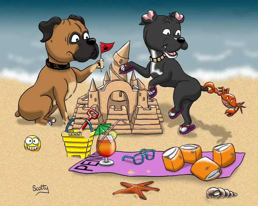 Boxer dogs beach day