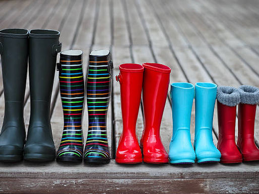 Different sized children's boots lined in a row.
