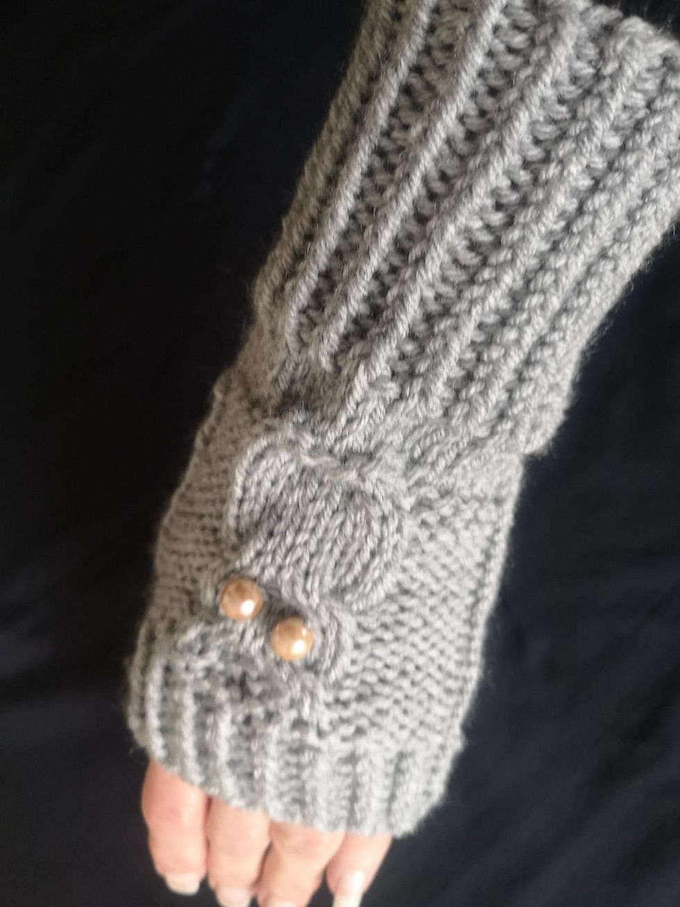 Owl HandKnit Fingerless Texting Gloves Mittens Arm Warmer Glovelets Light Grey Hooter Night Bird