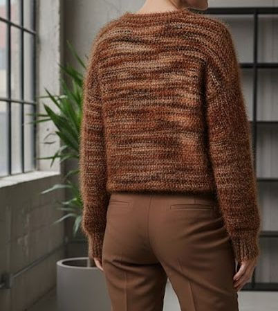 Brown Multicolor Fuzzy Knit Pullover Sweater