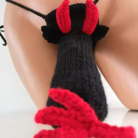 Men Black Red Devil Knitted Crochet Novelty Undie Fun Gift