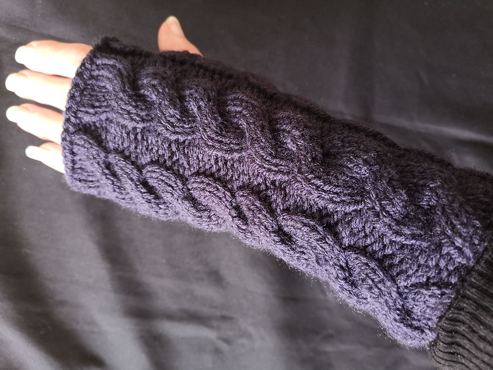 Thumbnail: Navy Blue HandKnit Twist Fingerless Texting Gloves For Women