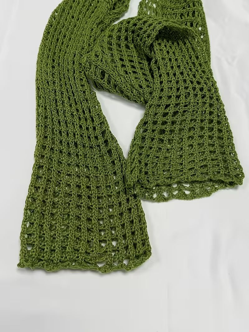 Thumbnail: Handknit Net Shrug - Green Openwork Long Sleeve Cover-Up