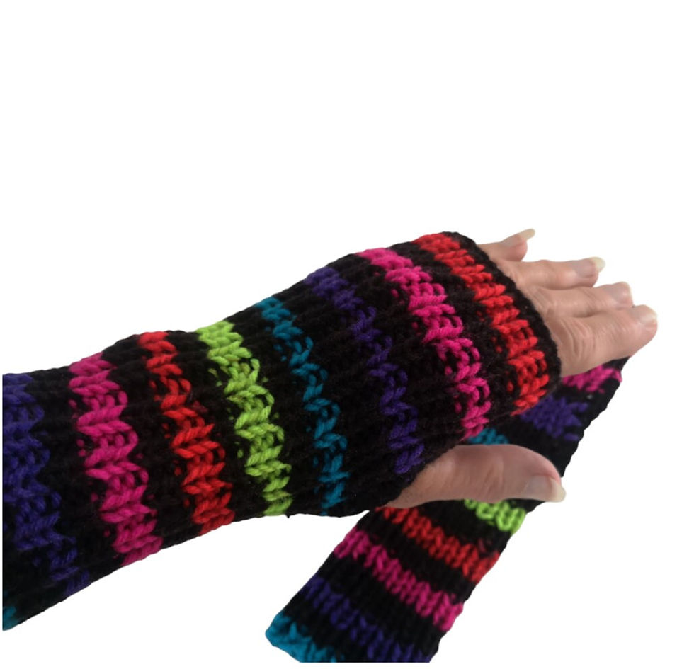 Thumbnail: Handmade Rainbow Rave Disco Gay Pride lgbt stripe fingerless gloves
