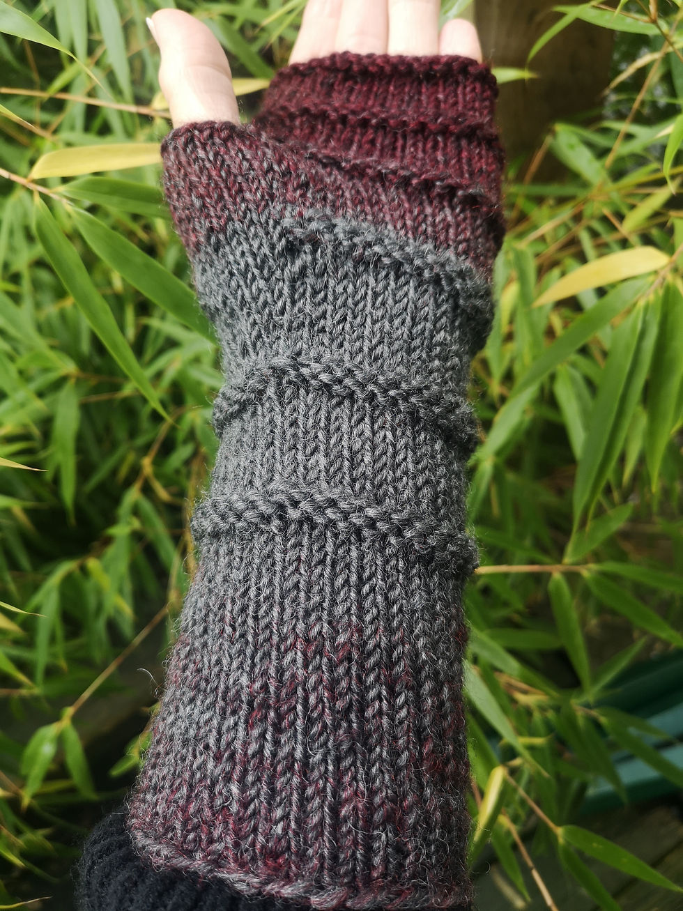 Red Gray Gradient Handknitted Fingerless Wool Blend Gloves Armwarmer