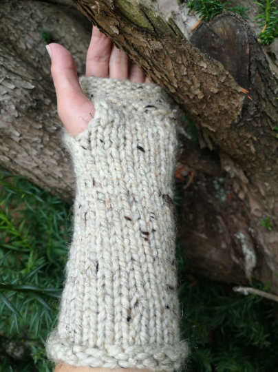 Thumbnail: Medieval Handmade Fingerless Knit Gloves Arm Warmer Wool
