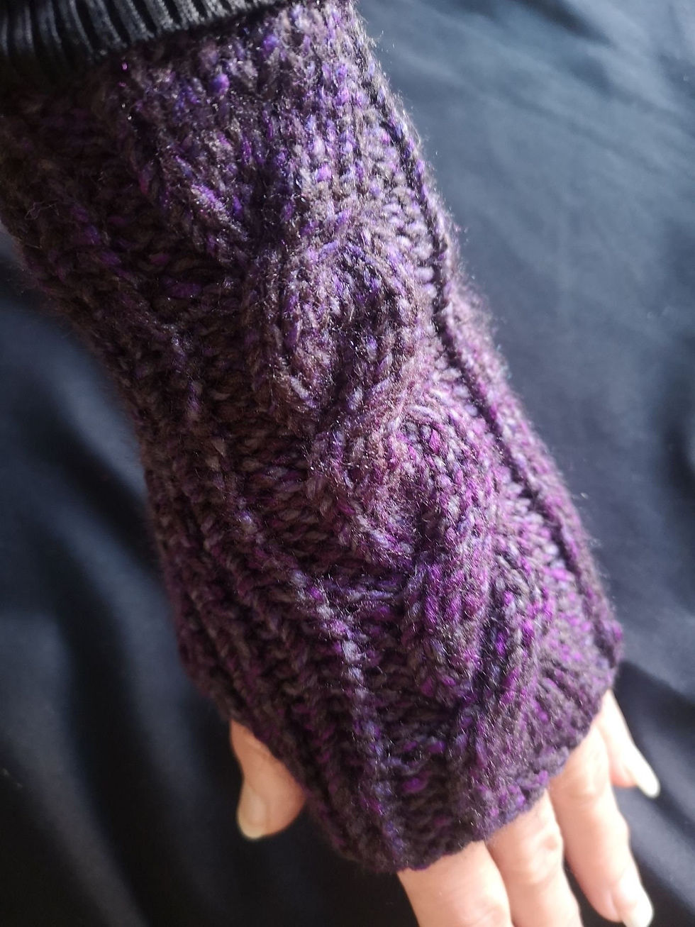 Purple Tones Handmade Twist Knit Gloves