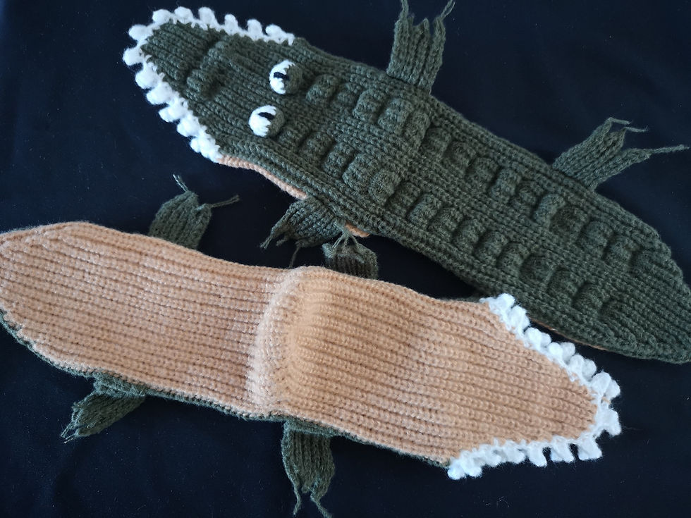 Thumbnail: Knitted unisex crocodile alligator socks. Shop Rolollo