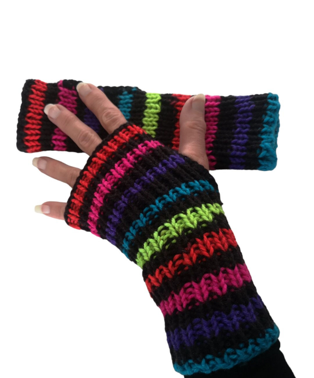 Handmade Rainbow Rave Disco Gay Pride lgbt stripe fingerless gloves