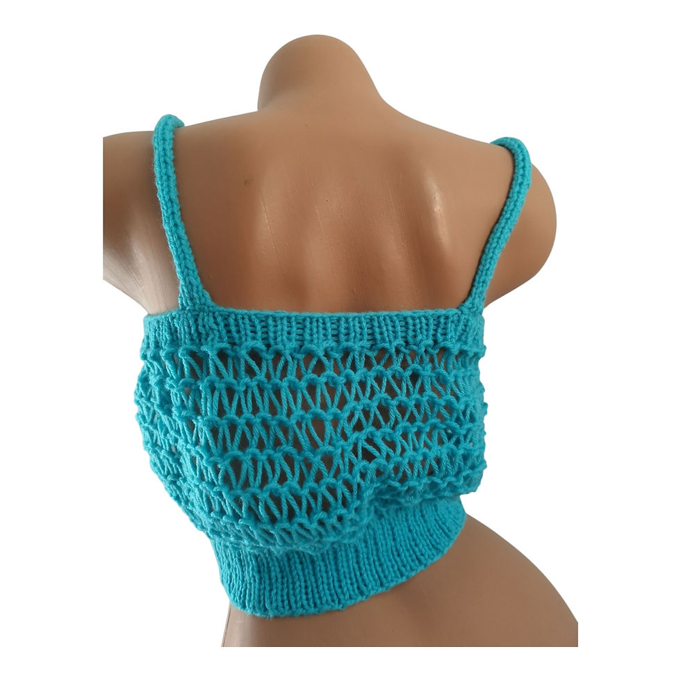 Thumbnail: Handknit Net Cami Crop Top CoverUp Turquoise