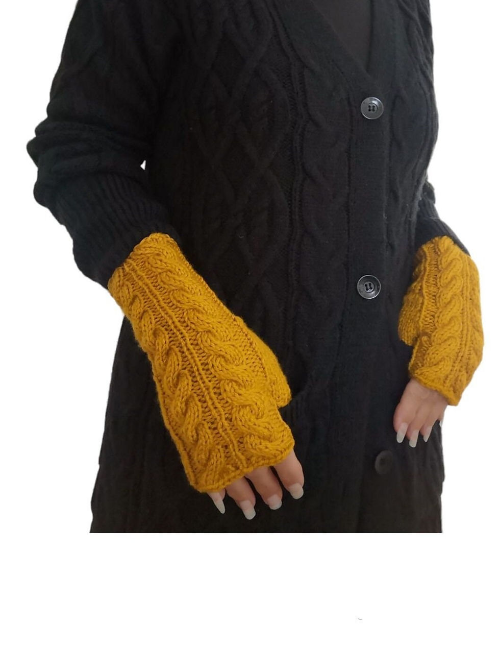 Yellow Handmade Knitted Fingerless Gloves