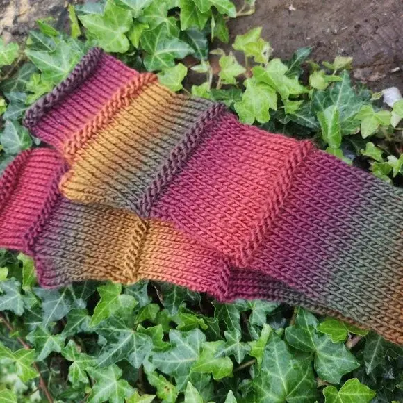 Thumbnail: Autumn Multicolor Long Knit Gloves Mittens Armwarmer Handmade