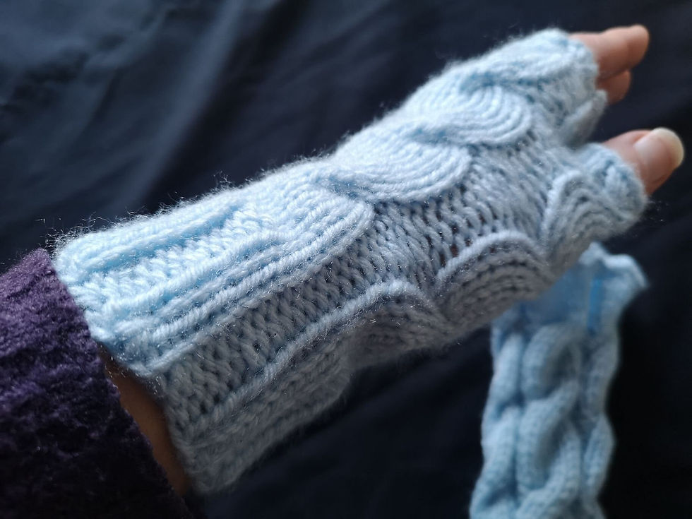 Baby Blue Hand Knit Twist Fingerless Texting/Writing Gloves