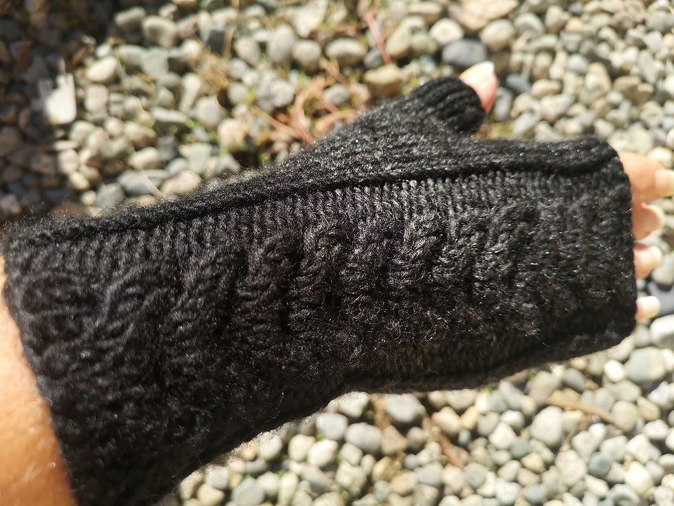 Black Gray HandKnit Seamless Wool Blend Gloves