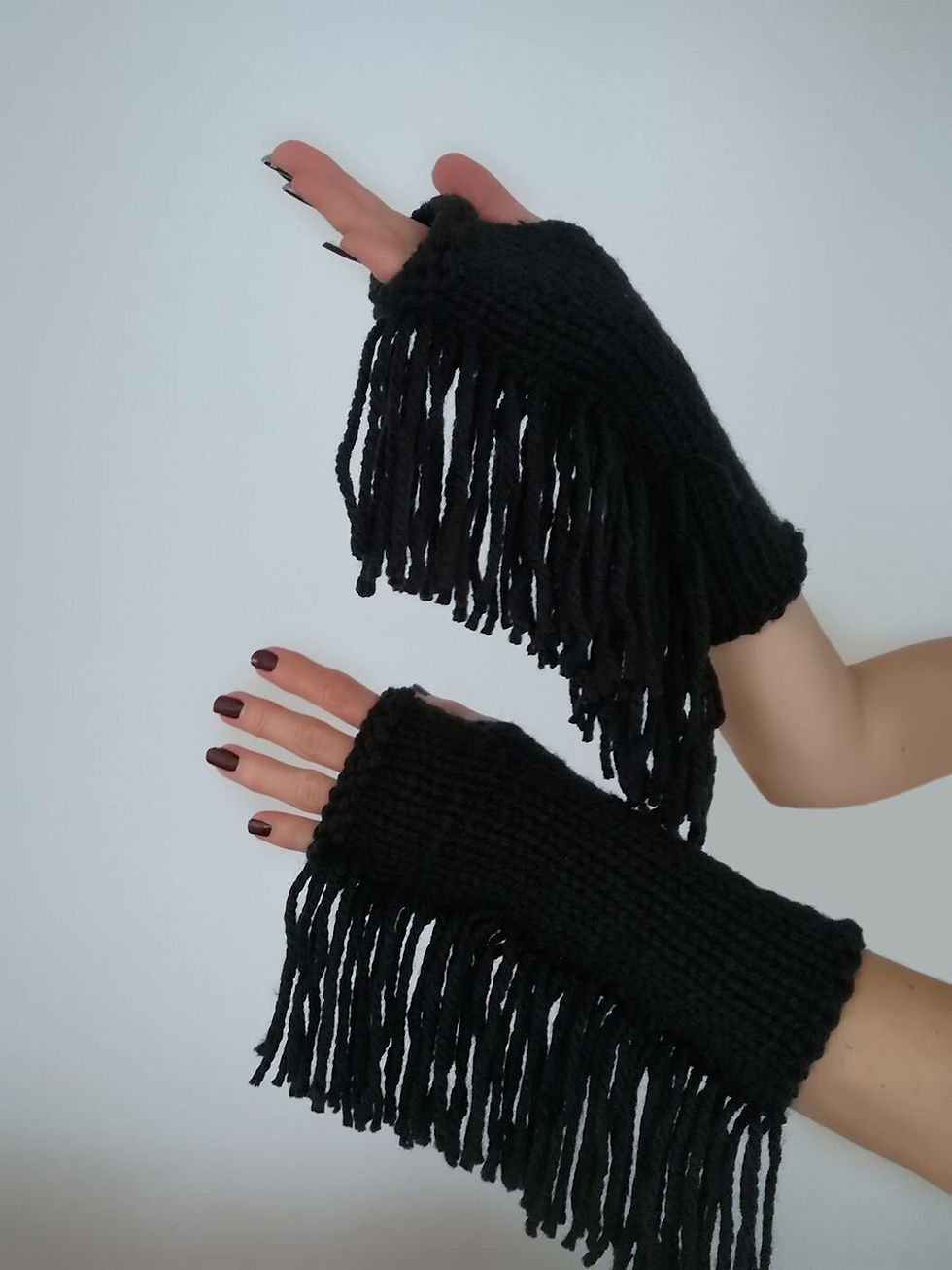Thumbnail: Hand Knit Fingerless Texting Writing Western Winter Gloves Mittens Arm Warmer Glovelettes Noir Gants Sans Doigts Handstulpen