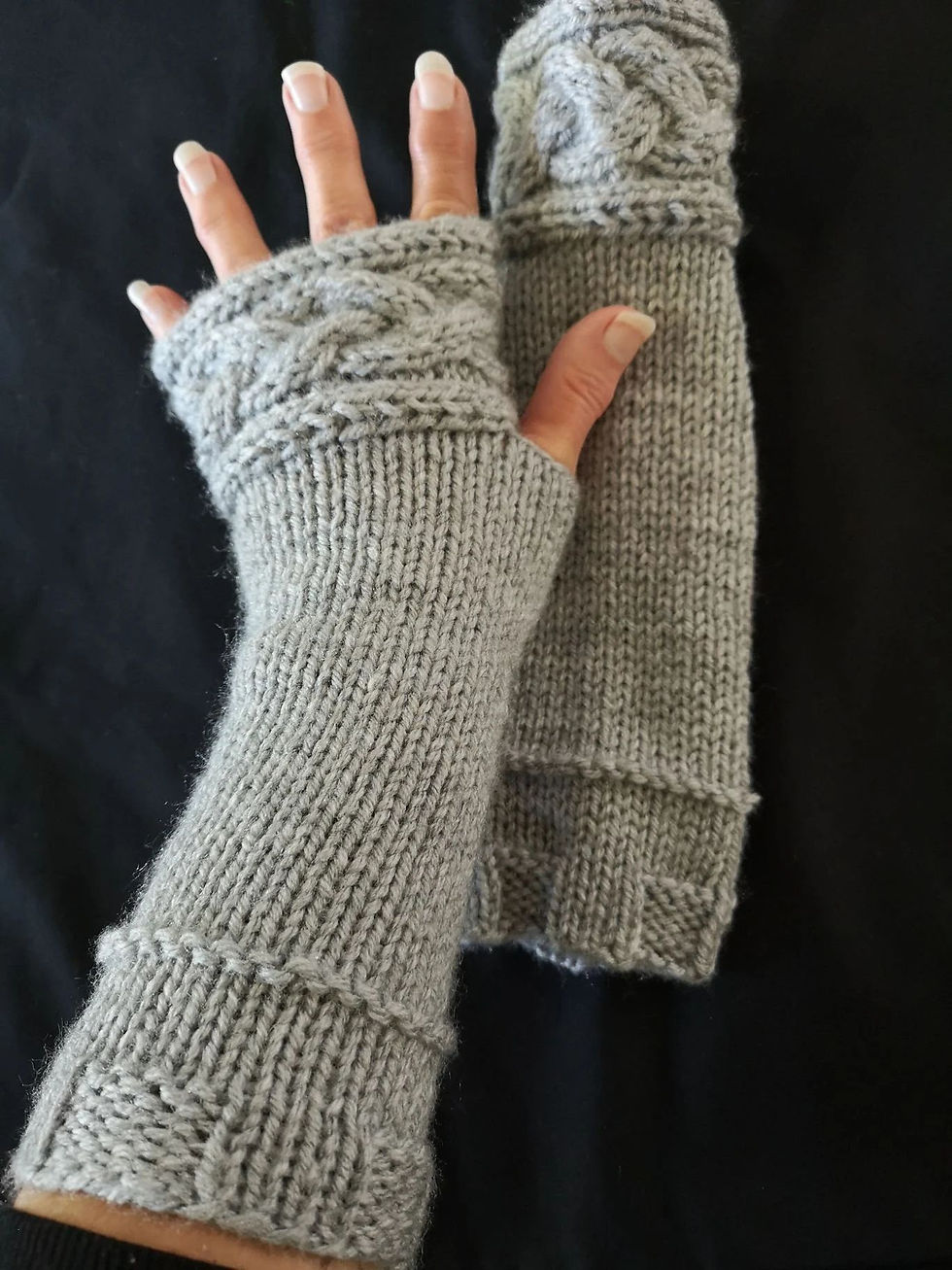 Thumbnail: Scottish Highland Cable-Knit Handwarmers – 18th Century Style Fingerless Mitts