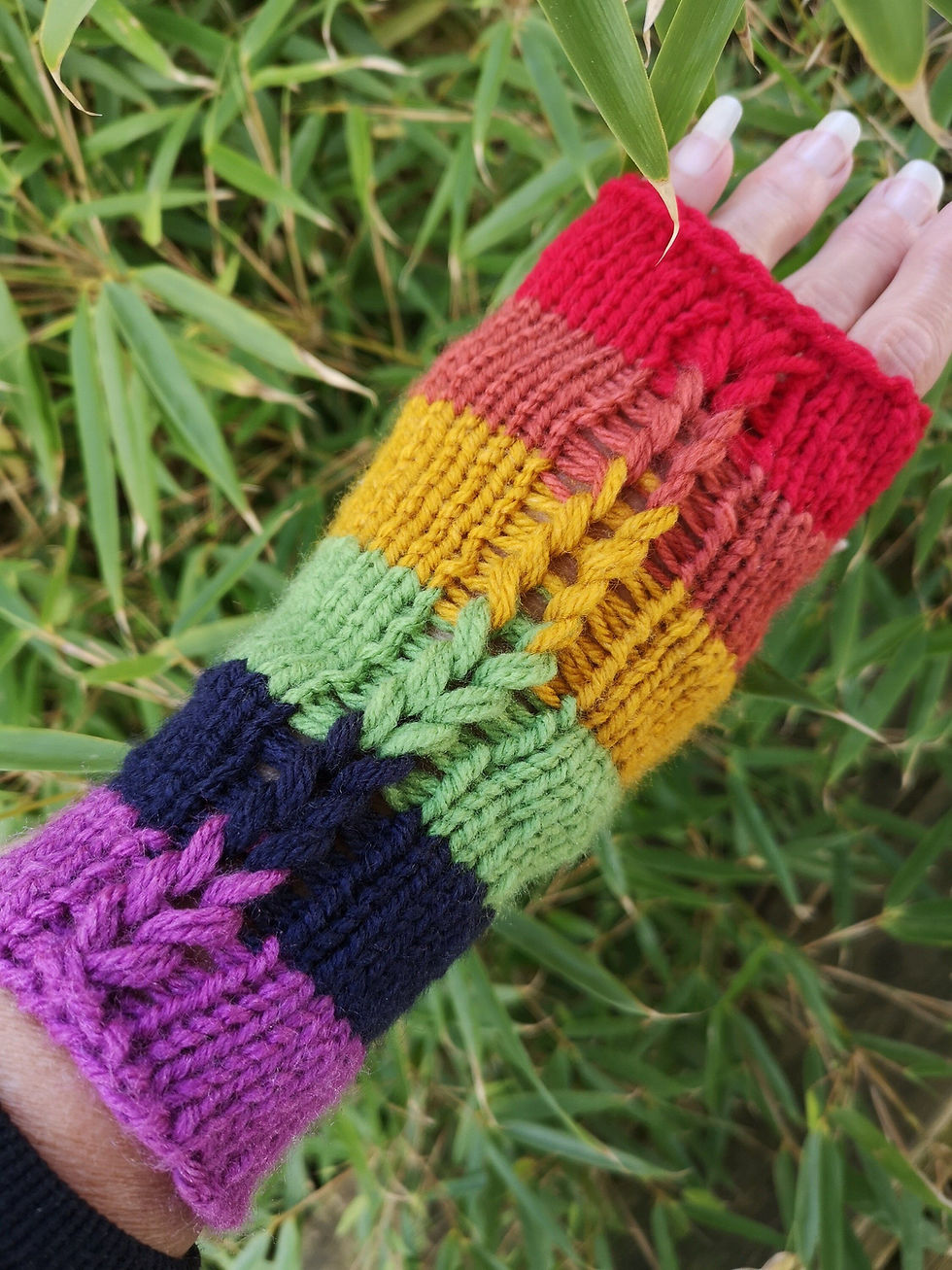 Thumbnail: Rainbow Rave Disco Gay Pride lgbt Retro Knit Fingerless Gloves made by Rolollo Canada