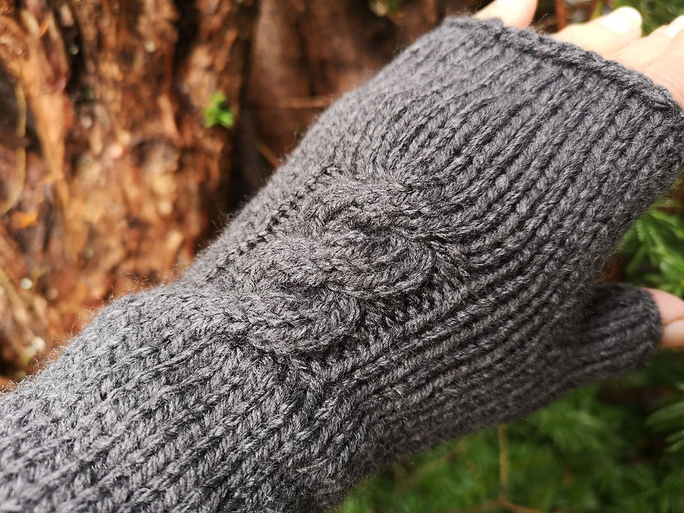 Thumbnail: Grey HandKnit Fingerless Gloves Mittens Arm Warmer
