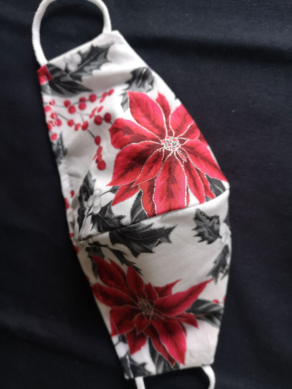 Thumbnail: 100% Cotton Reusable Washable Unisex Adult Face Mask  Red poinsettia with silver gilding