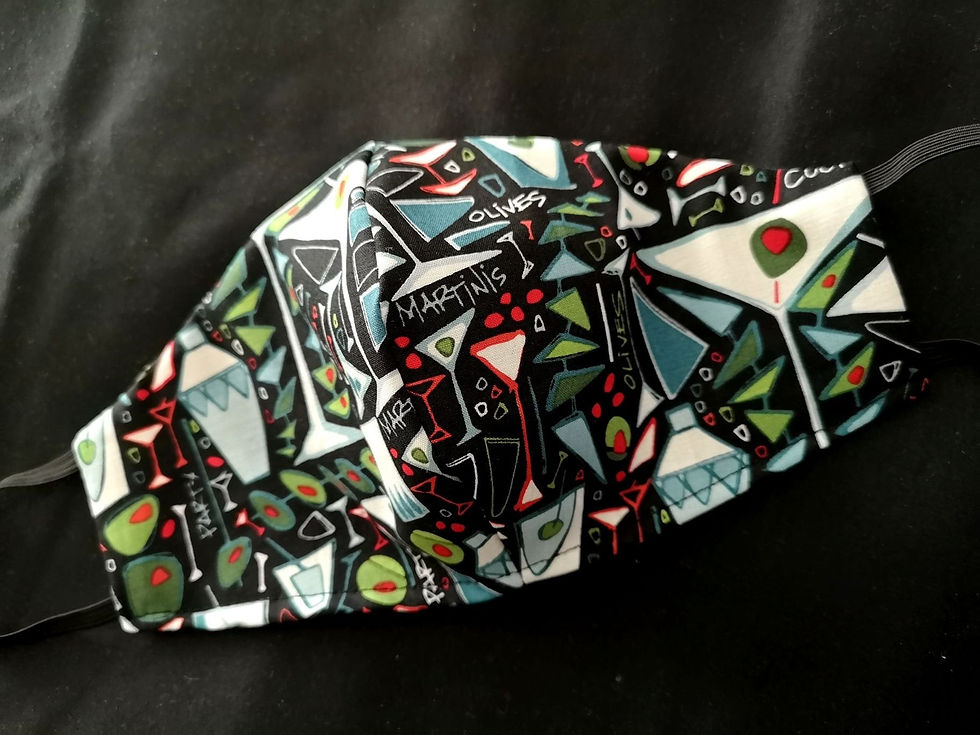 Martinis Drinks Cocktail Handmade Face Mask Masque 100% Cotton black multicolor