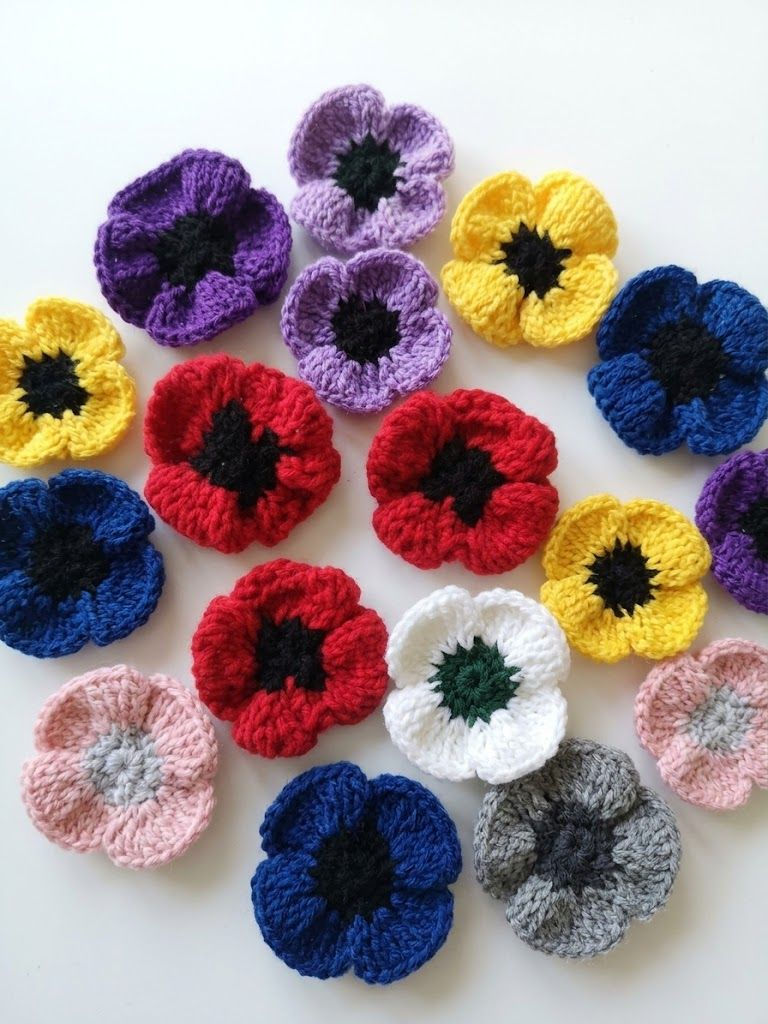Handknitted Poppy Flower Brooch - Handmade 6cm Floral Pin