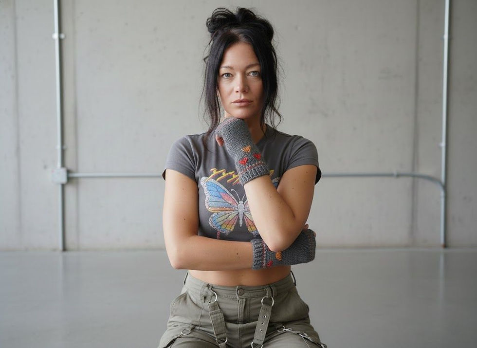 Gray Orange Floral Hantknitted Seamless Fairycore Gloves Mittens