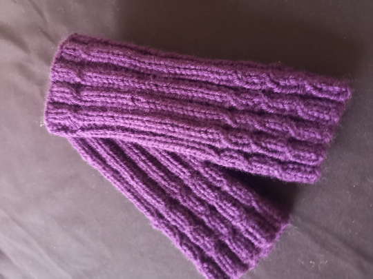 Cable Knit Fingerless Gloves Mittens purple made in Canada