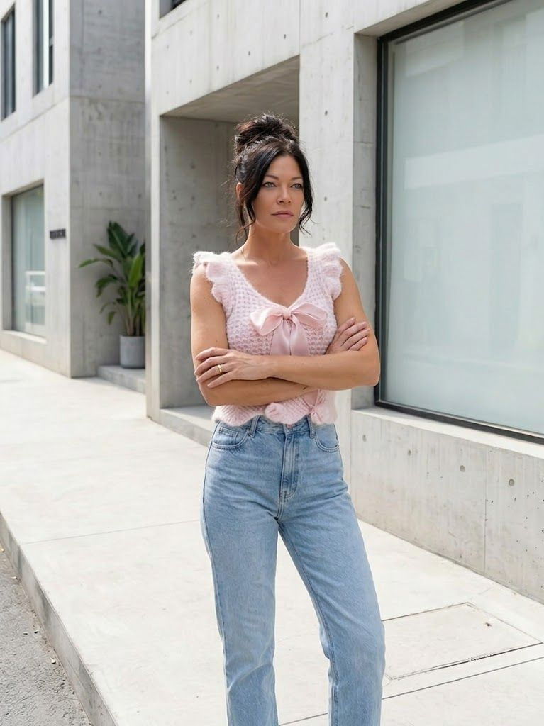 Thumbnail: Blush Belle Knit Bow Top - Handmade Sleeveless Sweater Tank Top