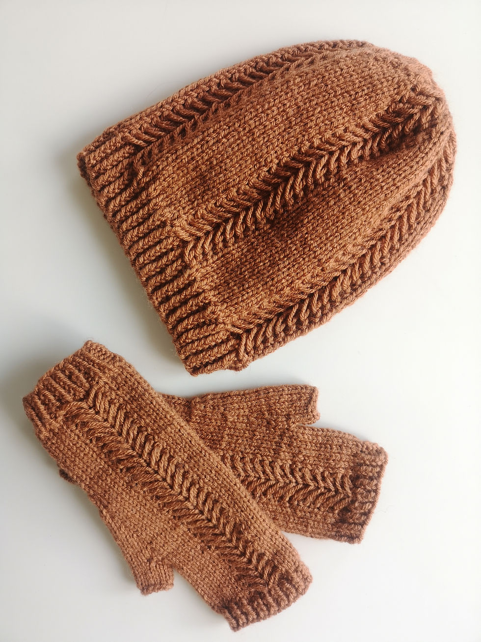 Thumbnail: Cinnamon Fingerless Gloves and Toque Set | Mittens & Beanie Handmade In Canada