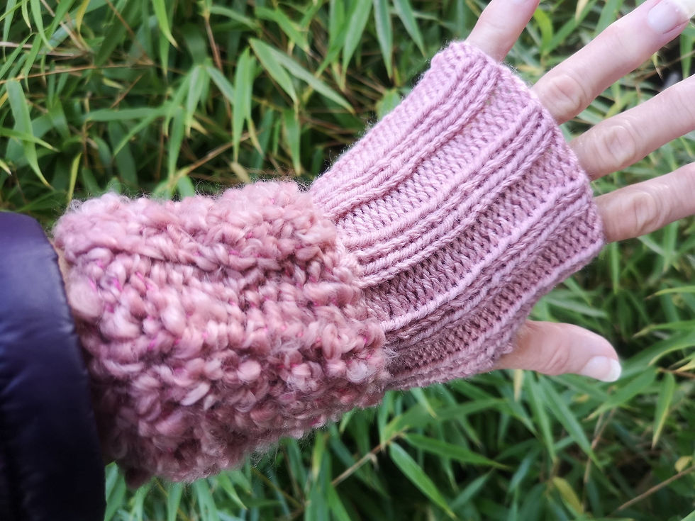 Thumbnail: Marsala Rose Handmade Knitted Loop Fingerless Gloves