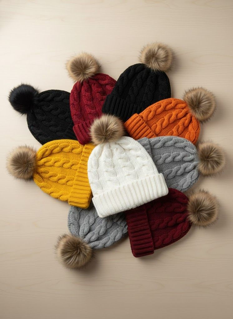 Twist Knit Pompom Hat Toque Beanie