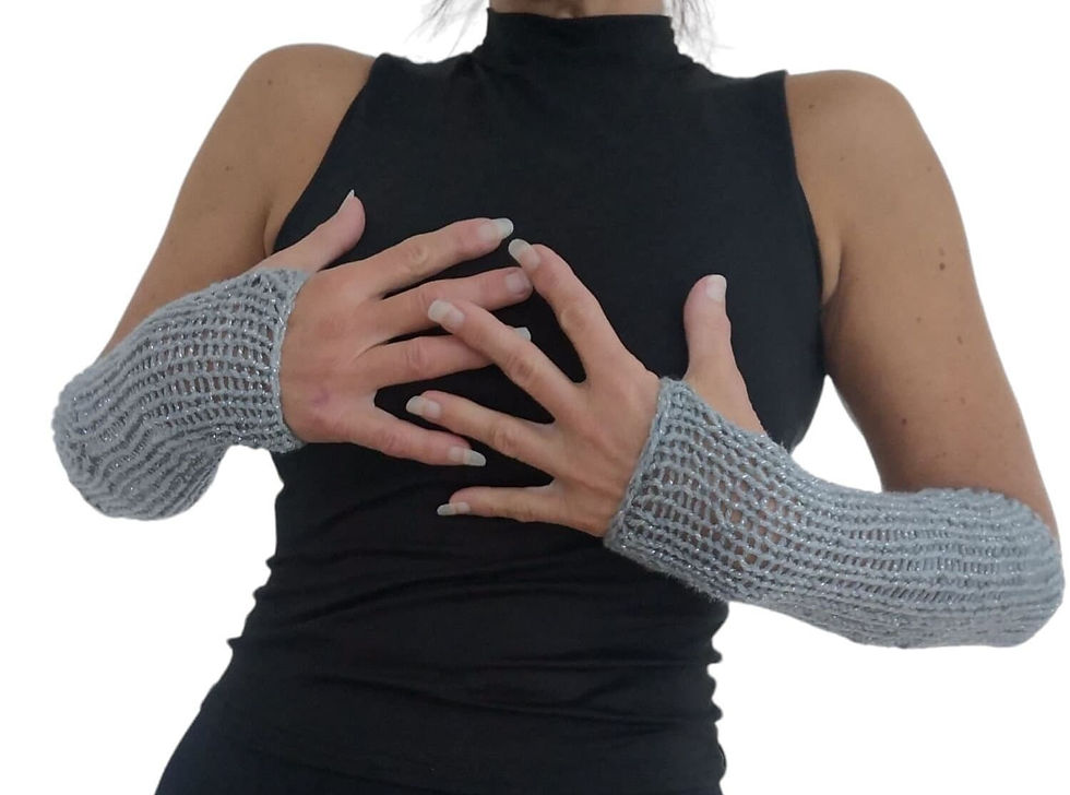 Grey Silver Glitter Sparkly Handmade Knitted Fingerless Gloves