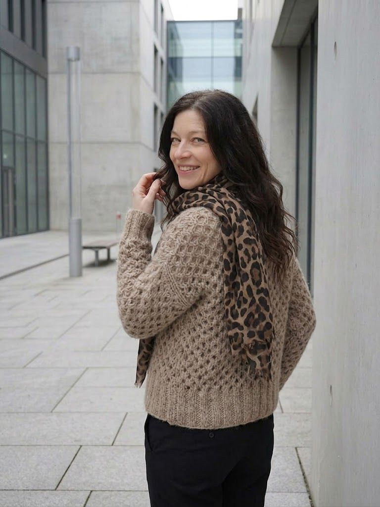 Thumbnail: Brown Openwork Knit Sweater - Handmade Loose Fit Pullover