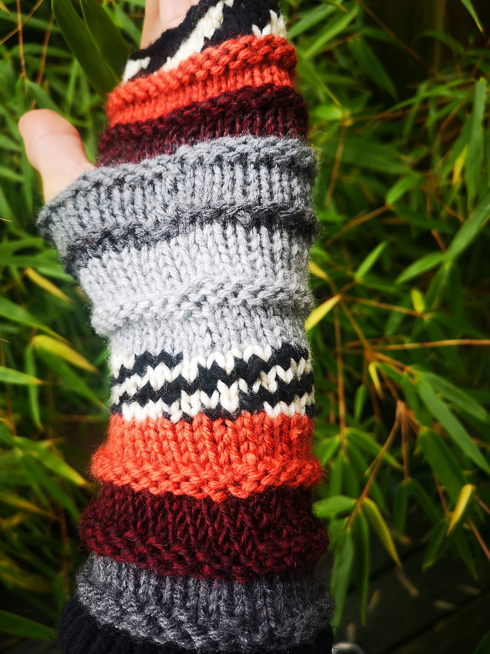 Thumbnail: Handmade Multicolor Striped  Knit Fingerless Gloves Mittens Arm Warmers
