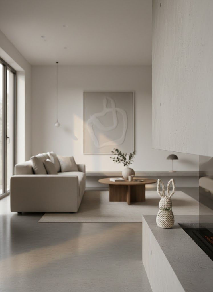 Thumbnail: Minimalist Hand-Knitted Wool Bunny - Scandi Style Decor