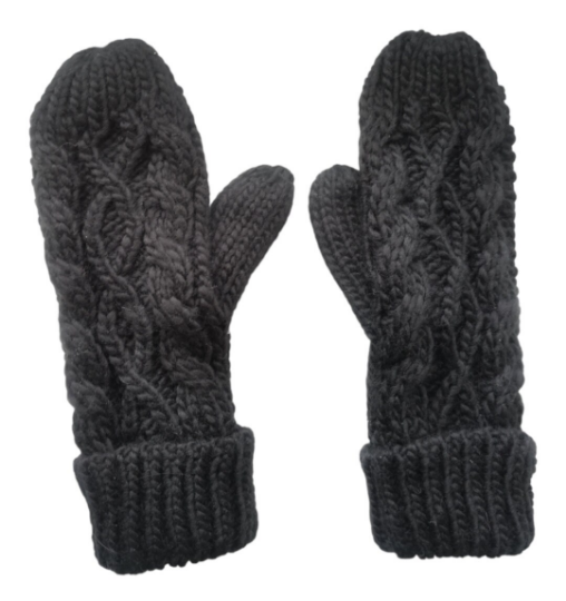 Black Twist Knit Lined Gloves Mittens