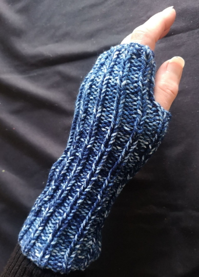 Thumbnail: Blue Ombre Knit Fingerless Texting Gloves Mitten