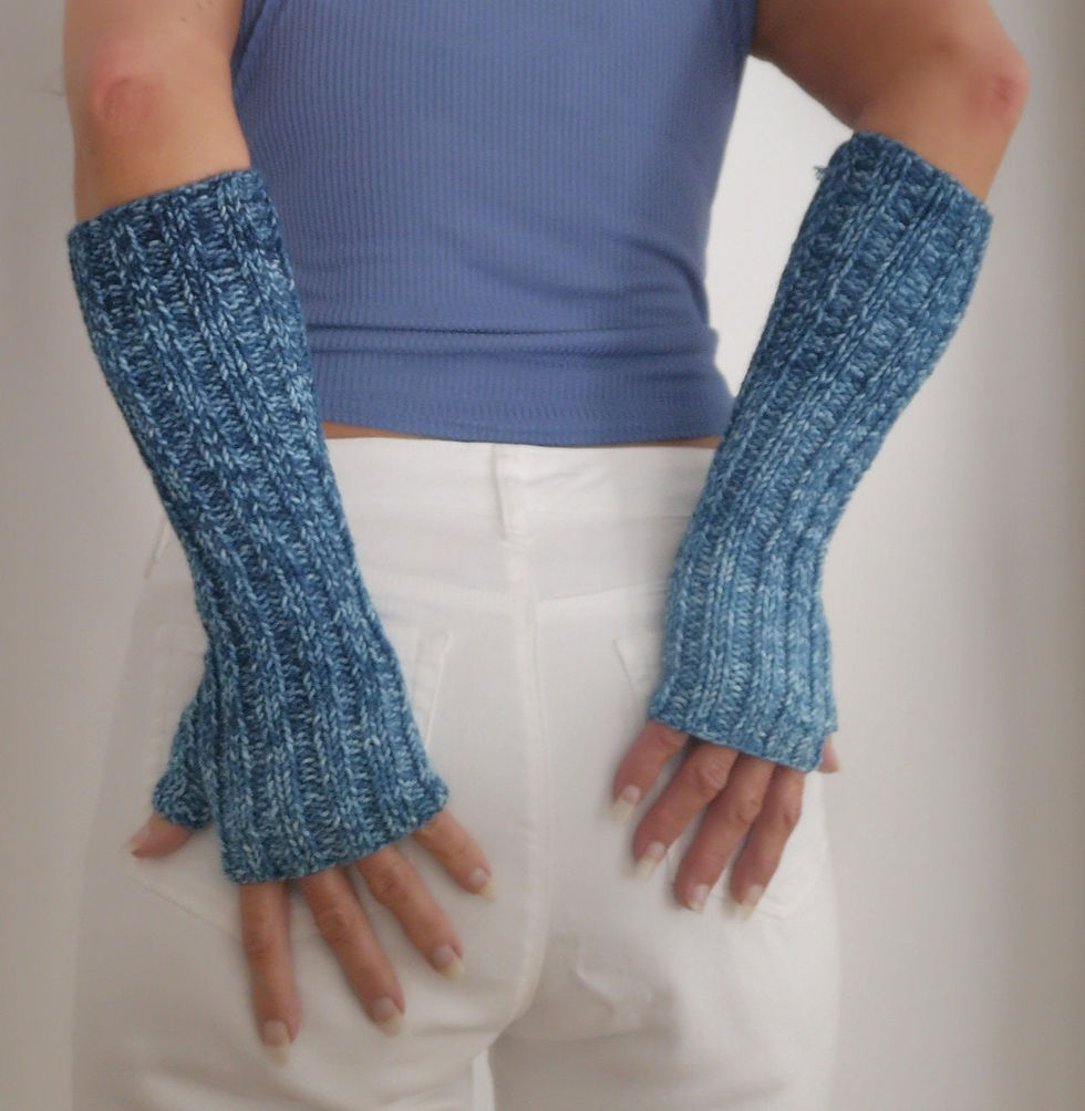 Thumbnail: Blue Ombre Handmade Long Knitted Fingerless Gloves Arm Warmers Unisex