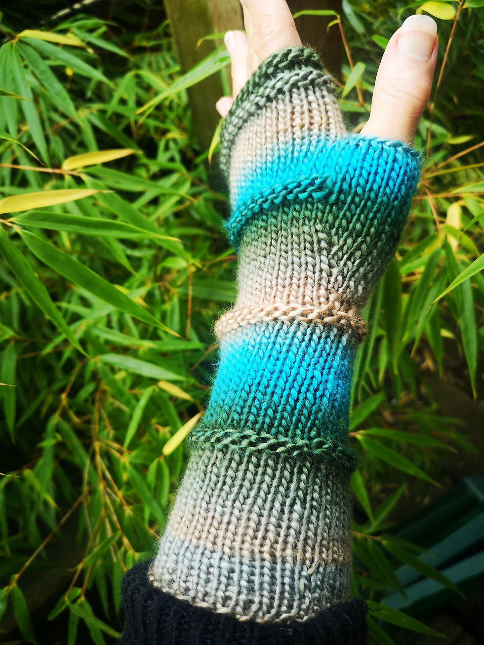 Thumbnail: Green Beige Gradient Handmade Fingerless Texting Gloves ArmWarmer