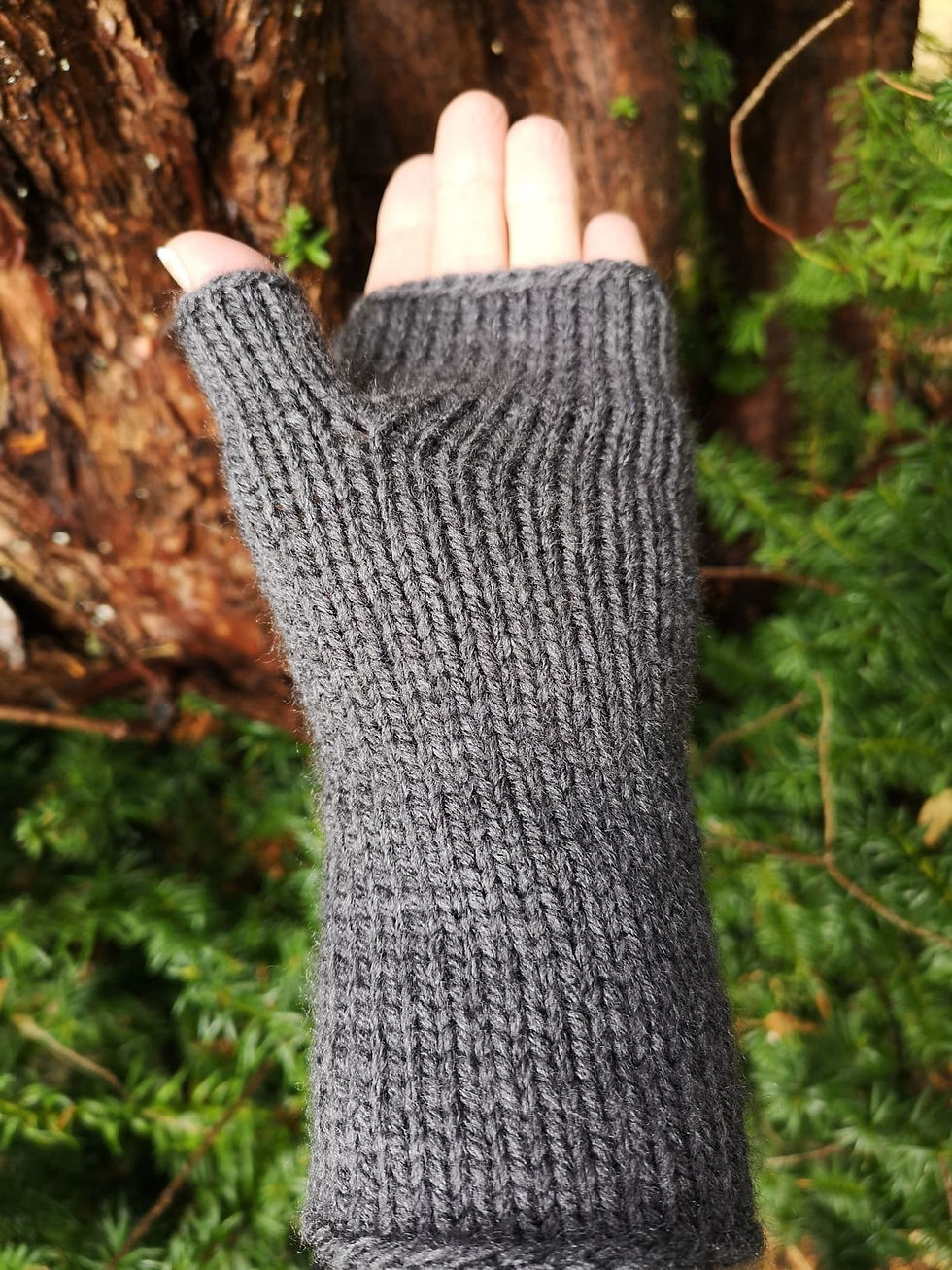 Thumbnail: Grey HandKnit Fingerless Gloves Mittens Arm Warmer