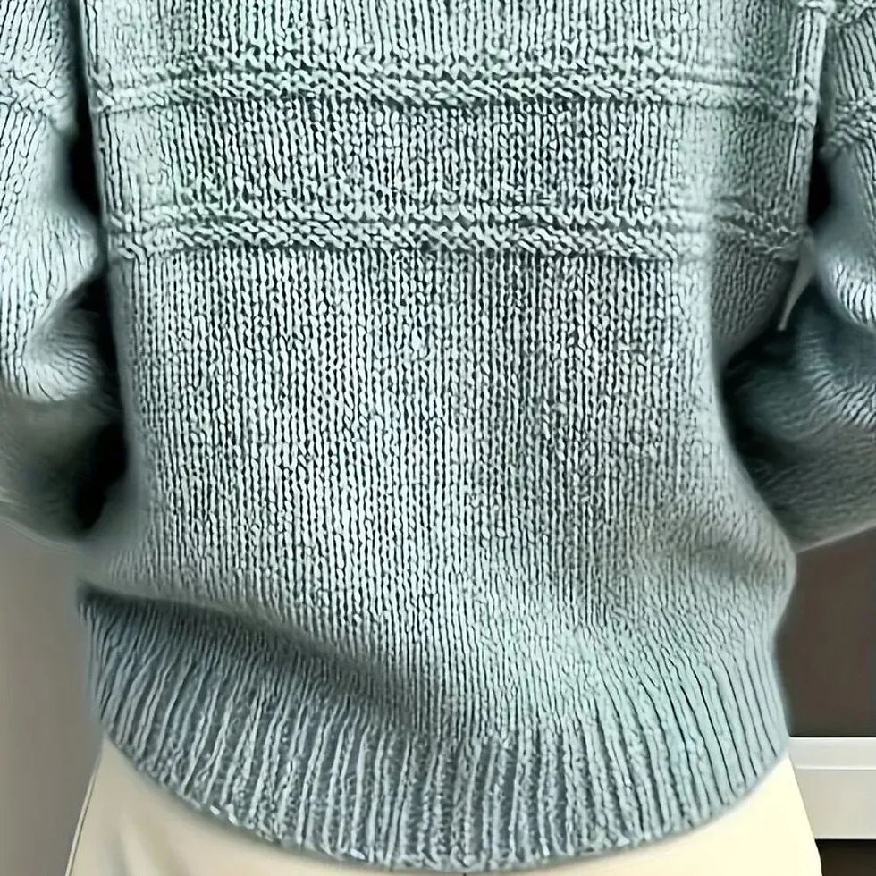 Thumbnail: Blue Green Mock Neck Patterned Knit Pullover Sweater