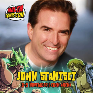 "John Stanisci"with animated characters, promoting Malta Comic Con 2025. " 8-9 November, Eden Arena."