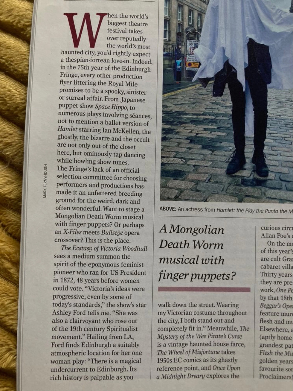 Close up of magazine article "Fortean Fringe"