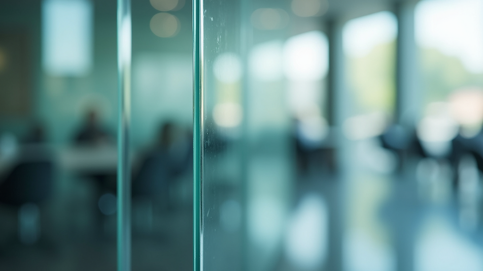 Close-up view of a glass panel with polished edges